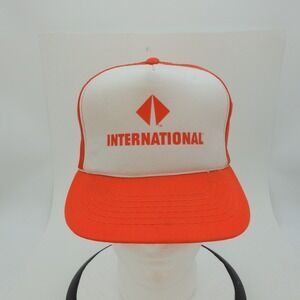 Vintage International Trucker Hat Orange White Mesh Snapback Cap Mens